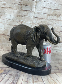 Cast Bronze Marble Elephant Safari Art Figure