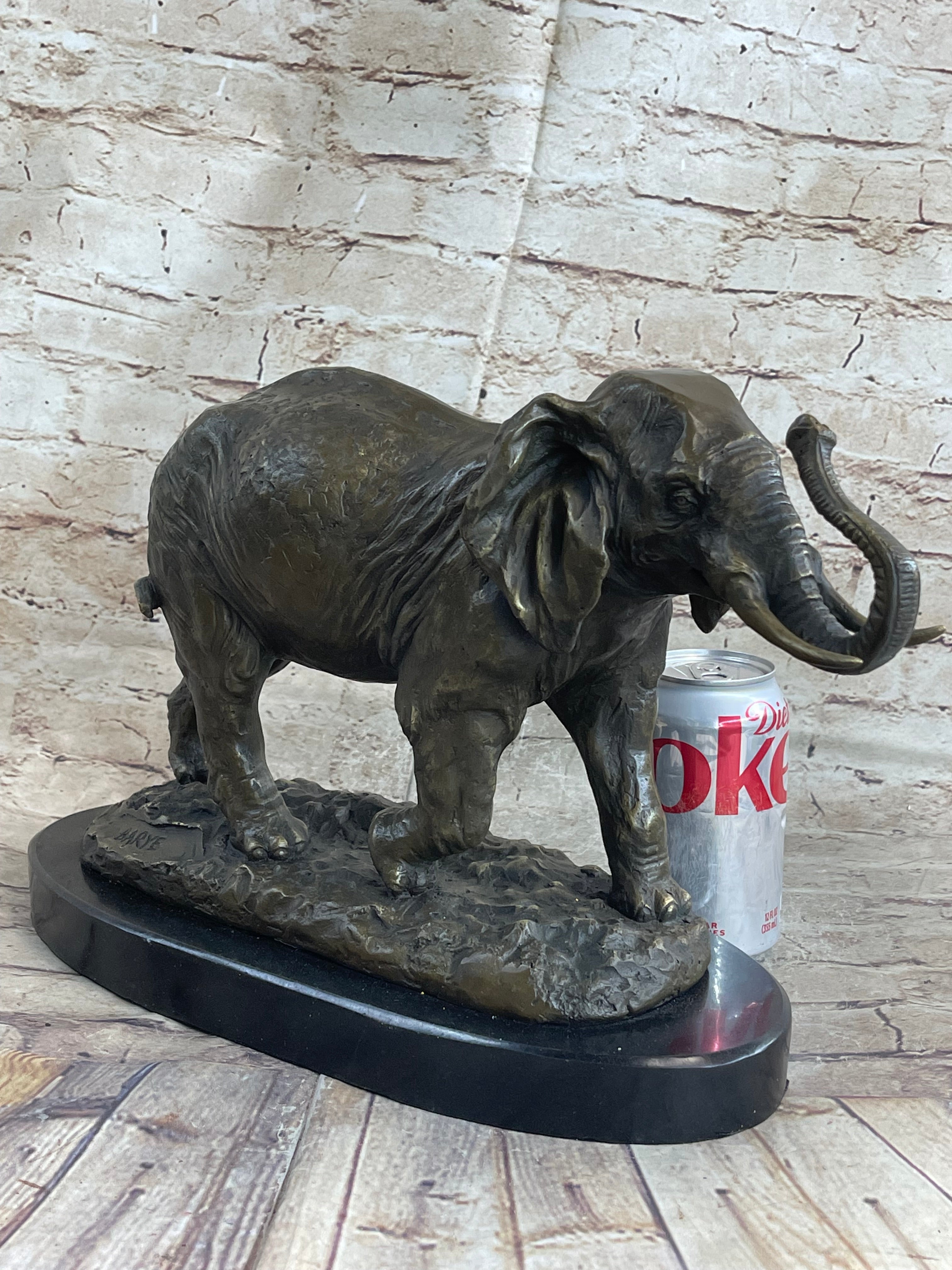 Cast Bronze Marble Elephant Safari Art Figure
