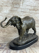 Cast Bronze Marble Elephant Safari Art Figure