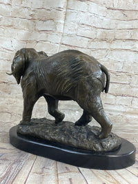 Cast Bronze Marble Elephant Safari Art Figure