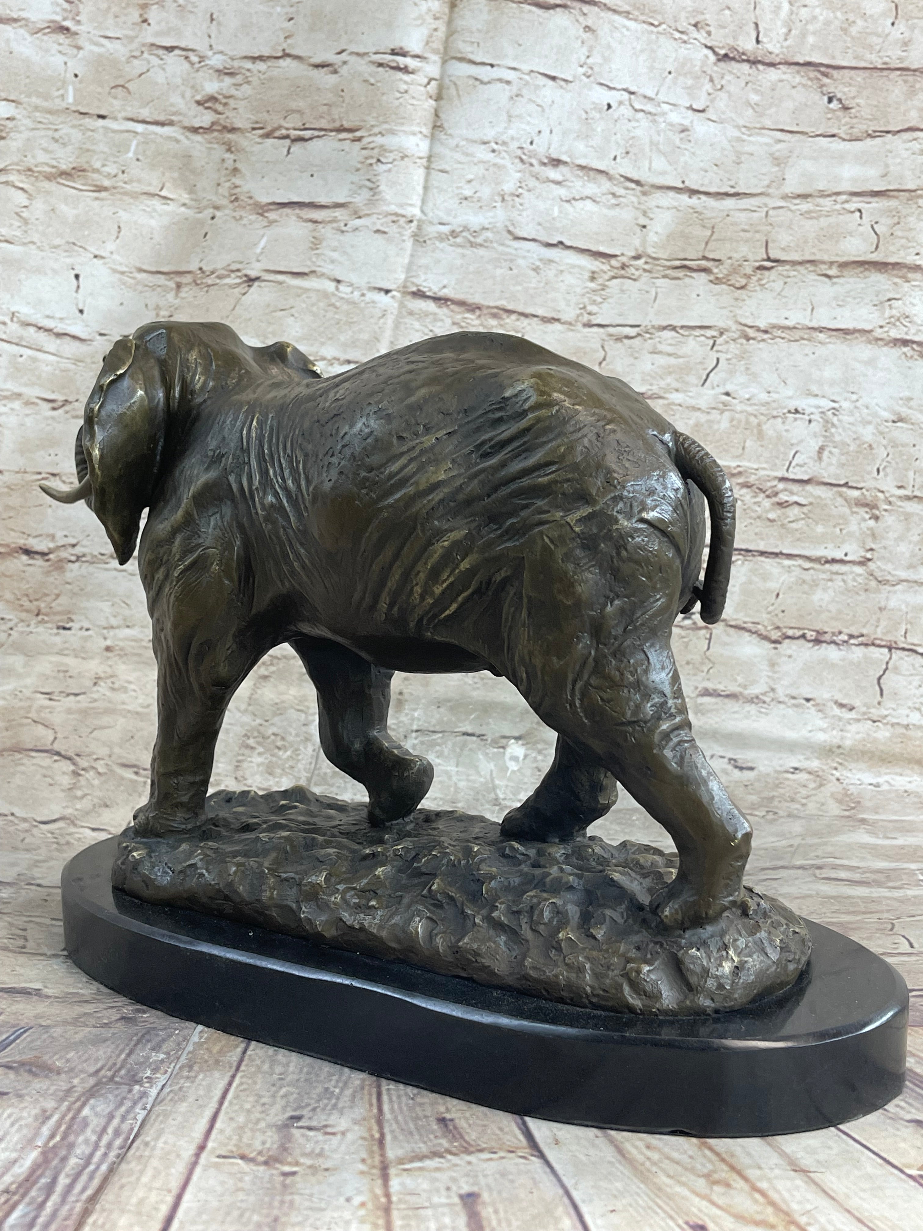 Cast Bronze Marble Elephant Safari Art Figure