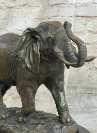 Cast Bronze Marble Elephant Safari Art Figure