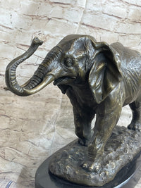 Cast Bronze Marble Elephant Safari Art Figure