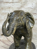 Cast Bronze Marble Elephant Safari Art Figure