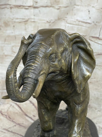 Cast Bronze Marble Elephant Safari Art Figure