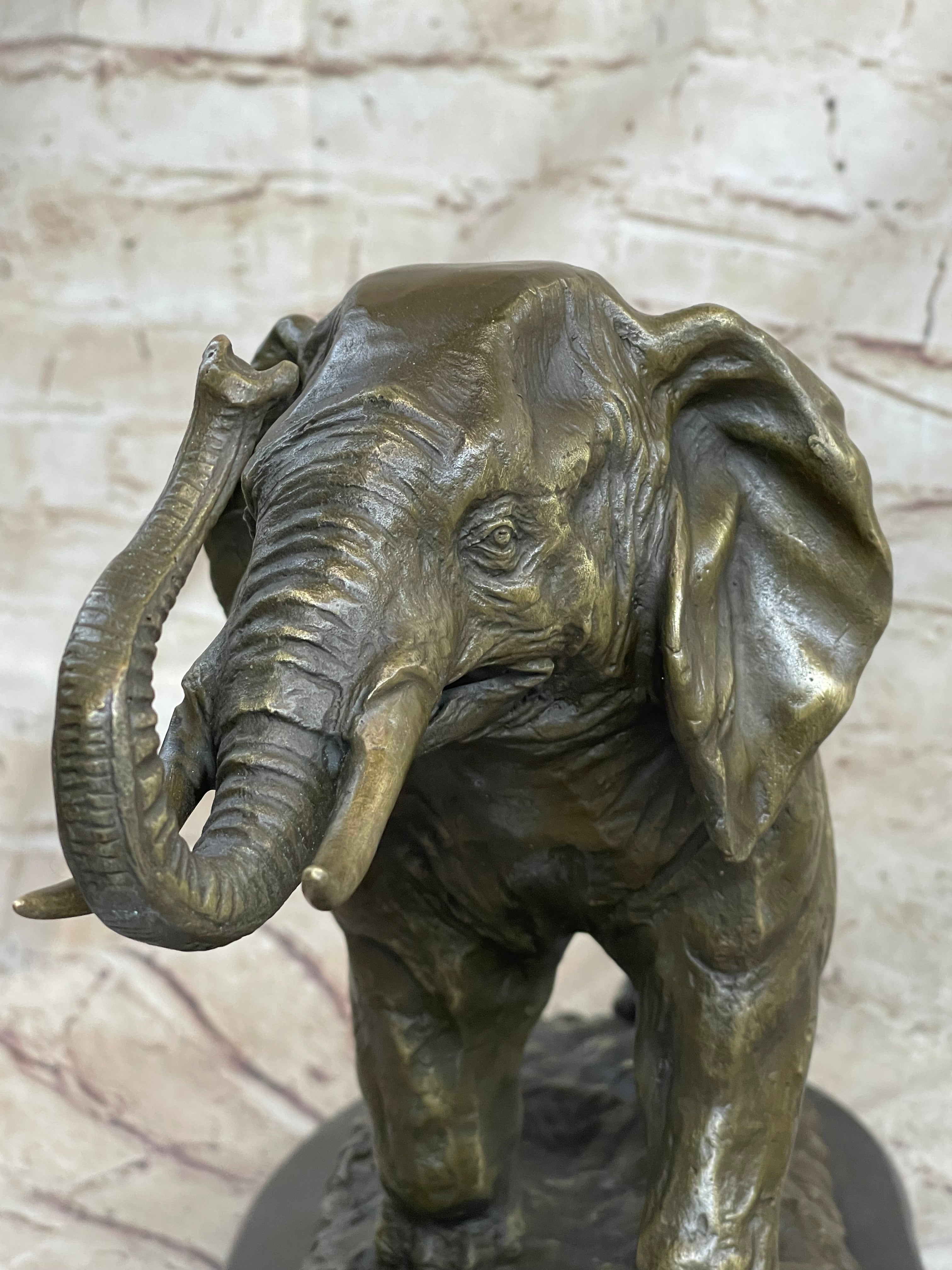 Cast Bronze Marble Elephant Safari Art Figure
