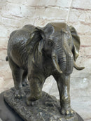Cast Bronze Marble Elephant Safari Art Figure