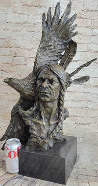 Native American Indian Man and Eagle - Bronze Bust by Milo