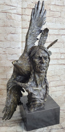 Native American Indian Man and Eagle - Bronze Bust by Milo