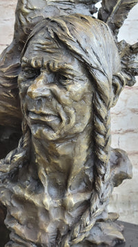 Native American Indian Man and Eagle - Bronze Bust by Milo