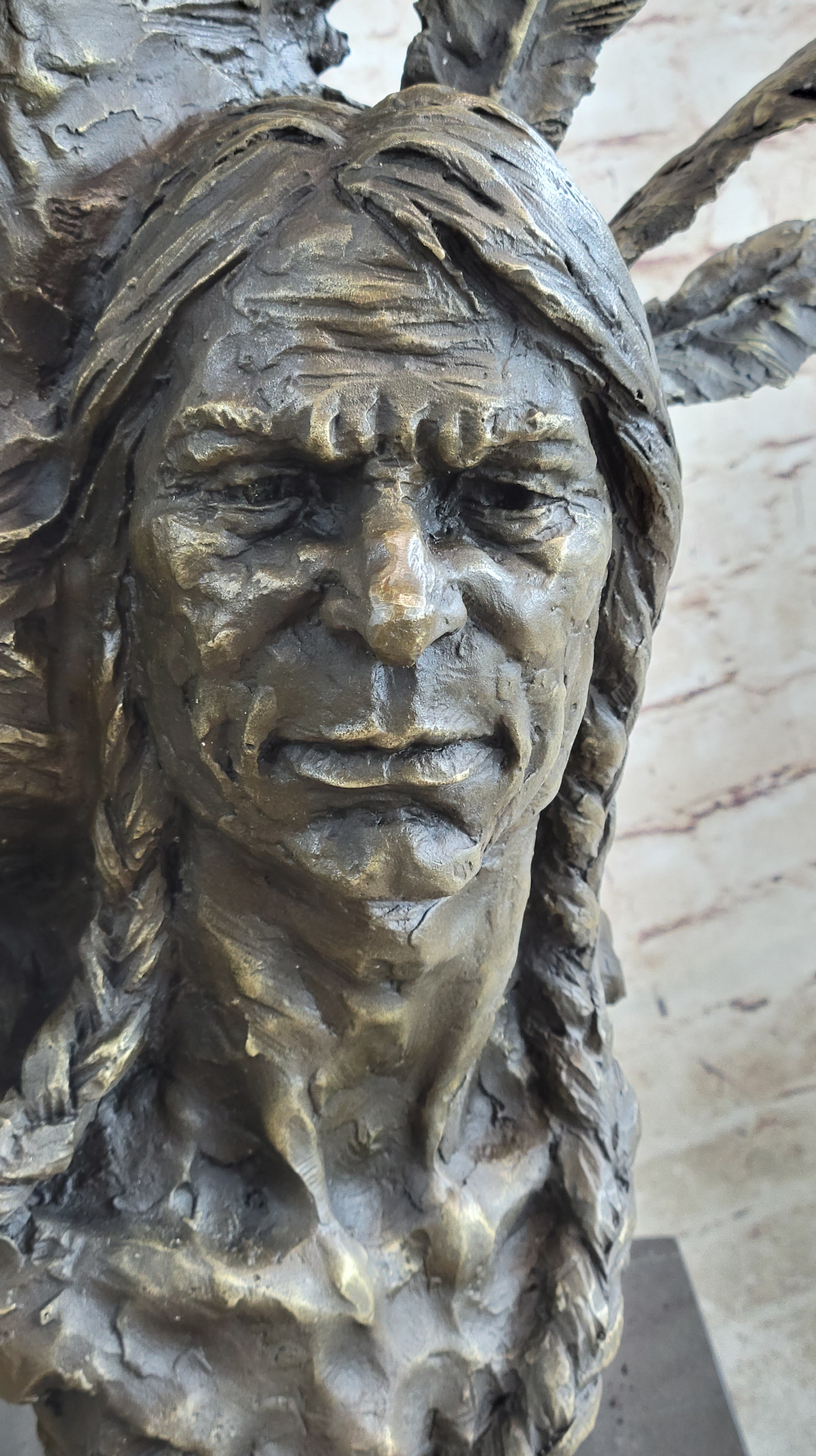 Native American Indian Man and Eagle - Bronze Bust by Milo