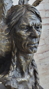 Native American Indian Man and Eagle - Bronze Bust by Milo