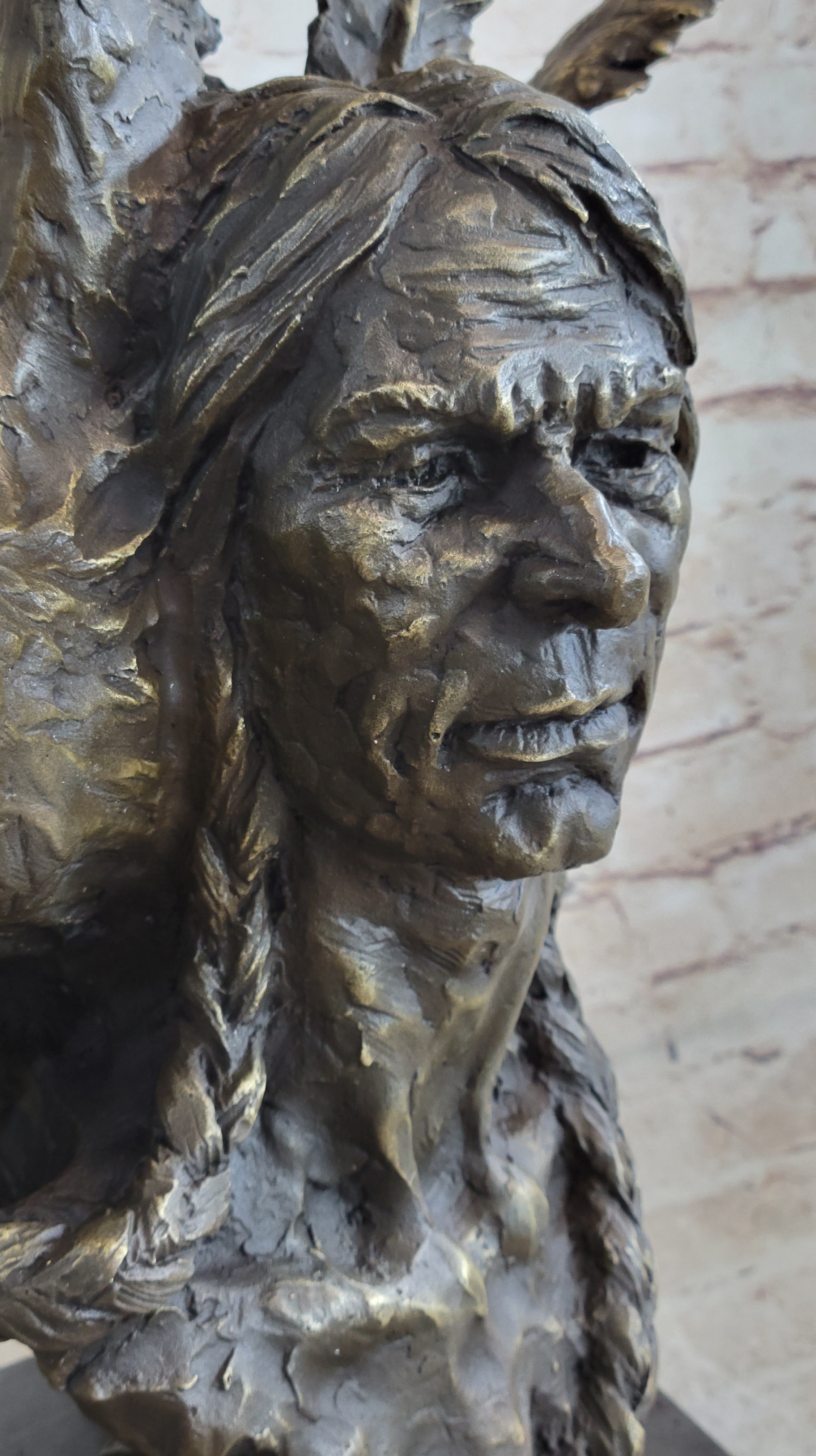 Native American Indian Man and Eagle - Bronze Bust by Milo