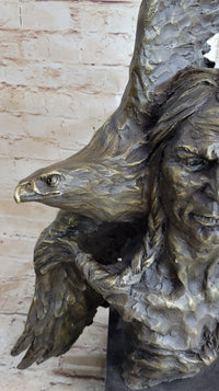 Native American Indian Man and Eagle - Bronze Bust by Milo