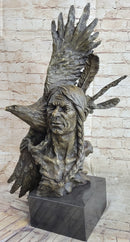 Native American Indian Man and Eagle - Bronze Bust by Milo