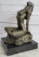 Signed Original Aldo Vitaleh Abstract Nude Female Bronze Marble Sculpture Figure