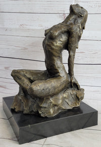 Signed Original Aldo Vitaleh Abstract Nude Female Bronze Marble Sculpture Figure