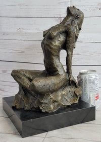 Signed Original Aldo Vitaleh Abstract Nude Female Bronze Marble Sculpture Figure