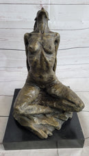 Signed Original Aldo Vitaleh Abstract Nude Female Bronze Marble Sculpture Figure