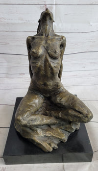 Signed Original Aldo Vitaleh Abstract Nude Female Bronze Marble Sculpture Figure