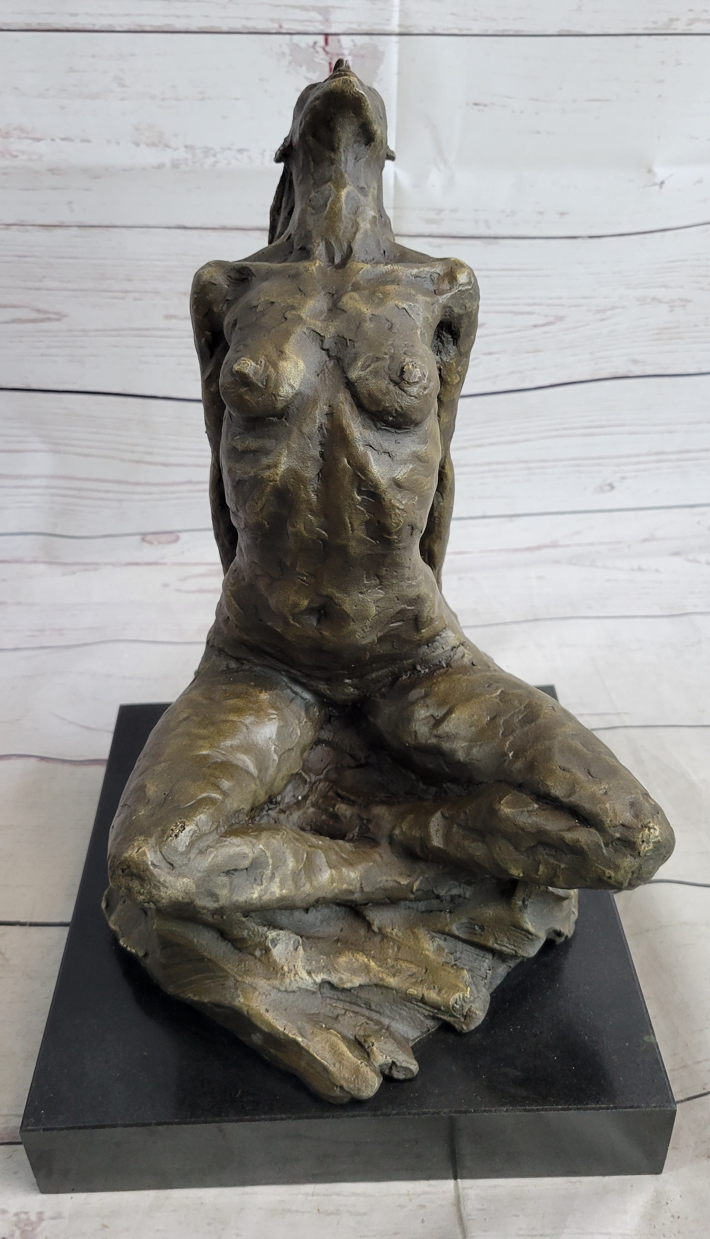 Signed Original Aldo Vitaleh Abstract Nude Female Bronze Marble Sculpture Figure