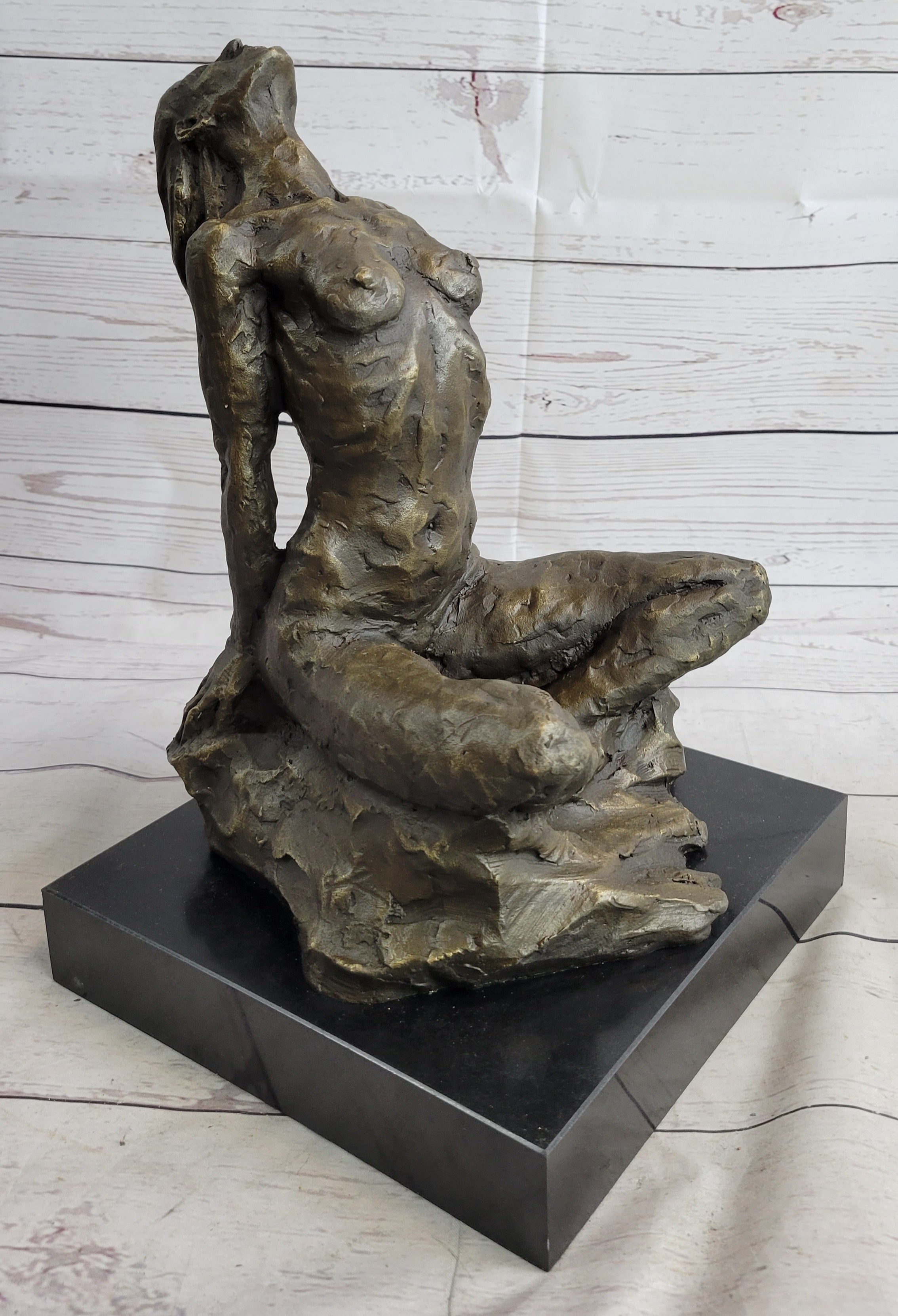 Signed Original Aldo Vitaleh Abstract Nude Female Bronze Marble Sculpture Figure