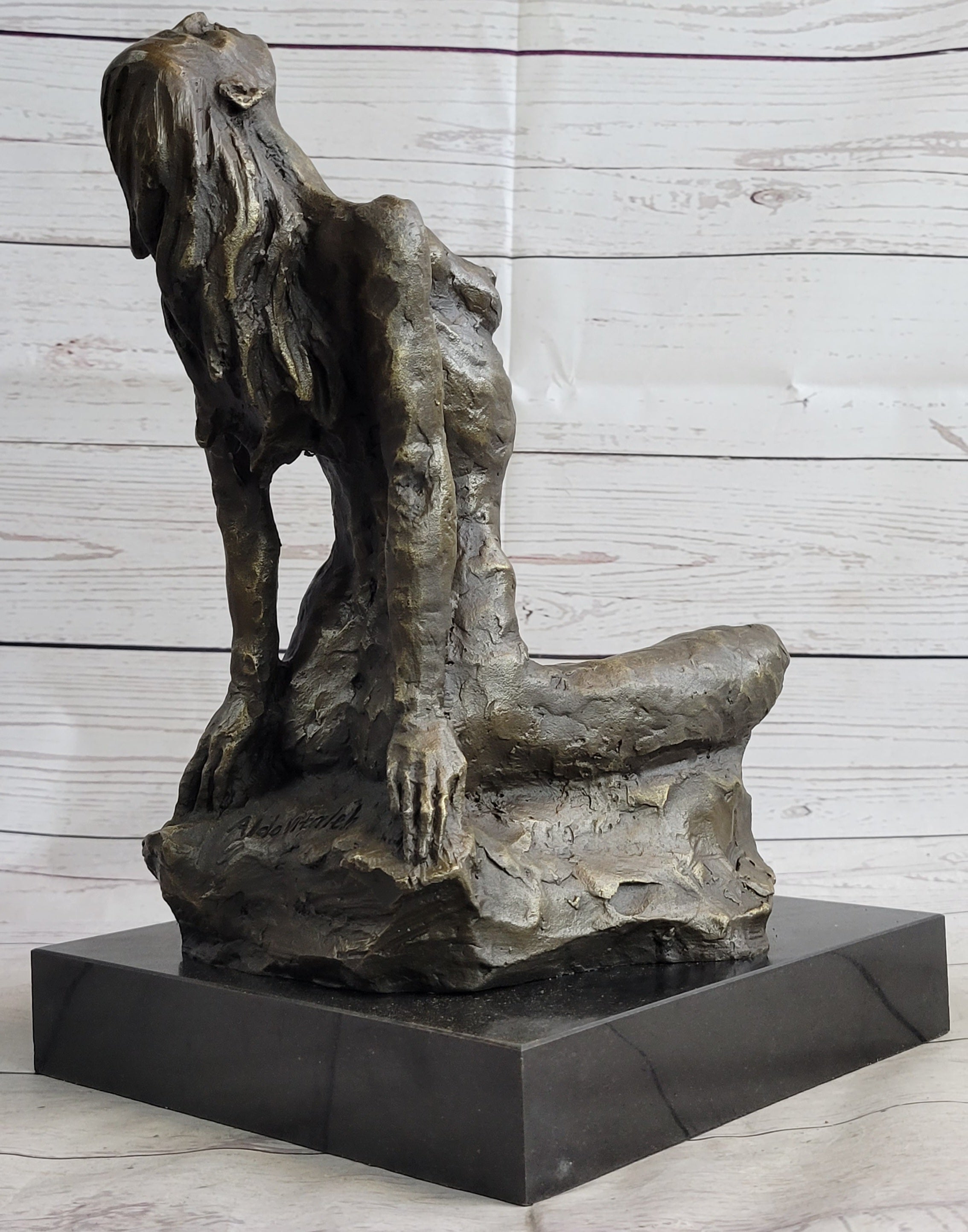 Signed Original Aldo Vitaleh Abstract Nude Female Bronze Marble Sculpture Figure