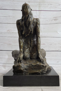 Signed Original Aldo Vitaleh Abstract Nude Female Bronze Marble Sculpture Figure