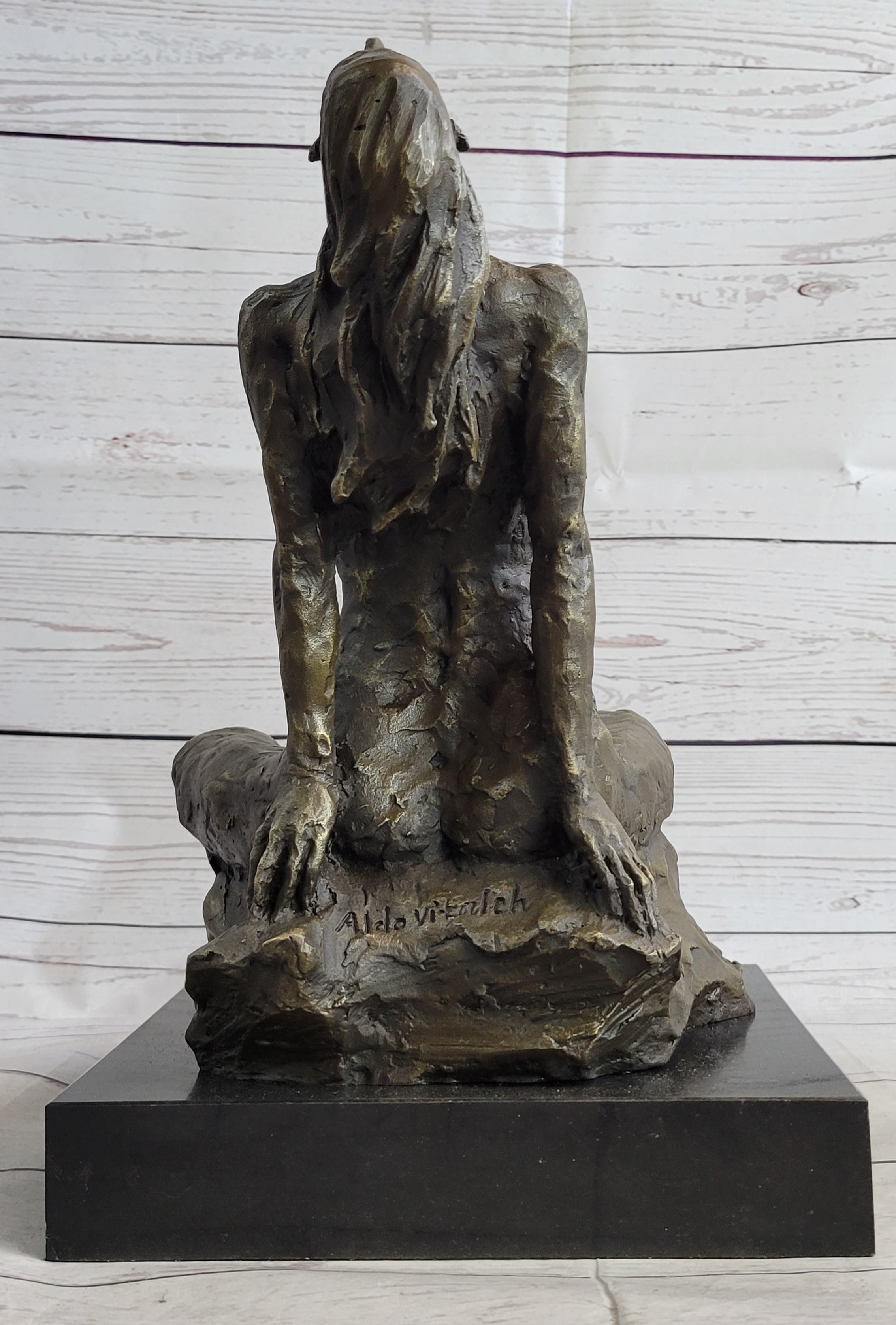Signed Original Aldo Vitaleh Abstract Nude Female Bronze Marble Sculpture Figure