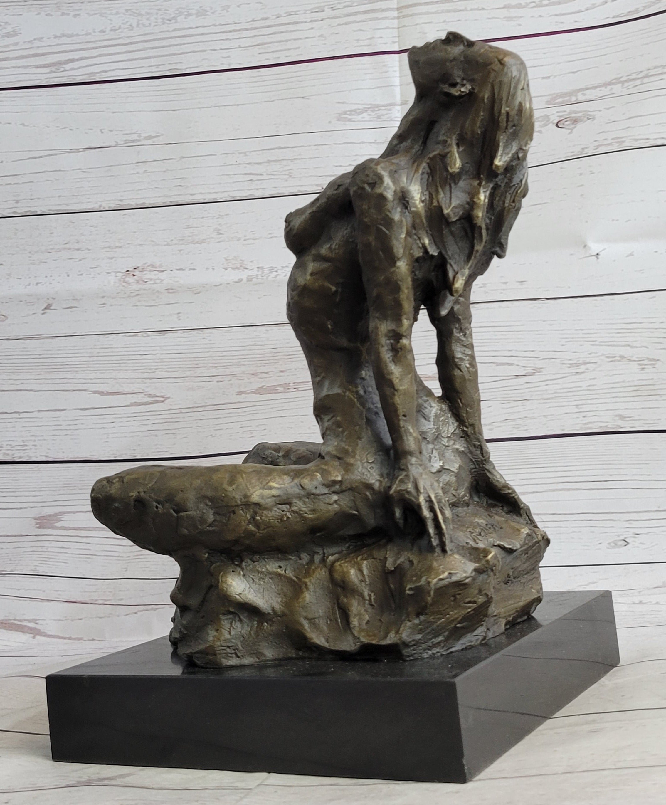 Signed Original Aldo Vitaleh Abstract Nude Female Bronze Marble Sculpture Figure