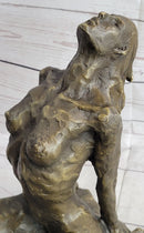 Signed Original Aldo Vitaleh Abstract Nude Female Bronze Marble Sculpture Figure