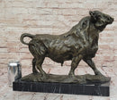 Bronze Charging Bull Sculpture on Marble Base - Strength & Power