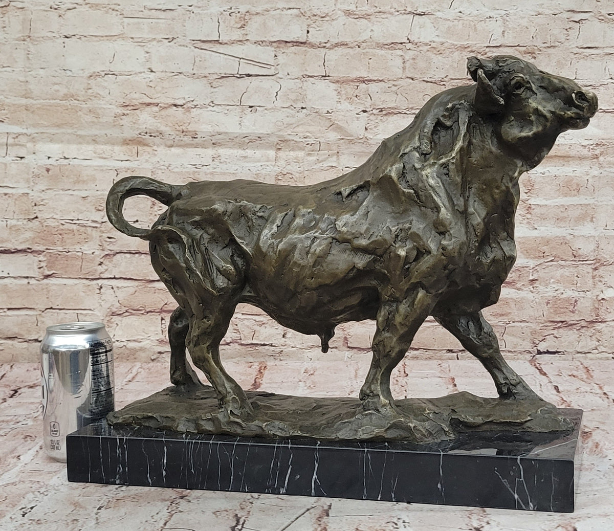 Bronze Charging Bull Sculpture on Marble Base - Strength & Power