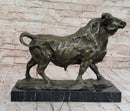 Bronze Charging Bull Sculpture on Marble Base - Strength & Power