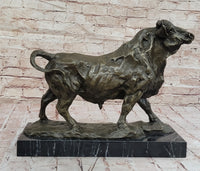 Bronze Charging Bull Sculpture on Marble Base - Strength & Power