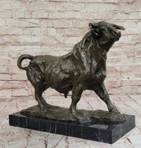 Bronze Charging Bull Sculpture on Marble Base - Strength & Power