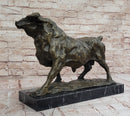 Bronze Charging Bull Sculpture on Marble Base - Strength & Power