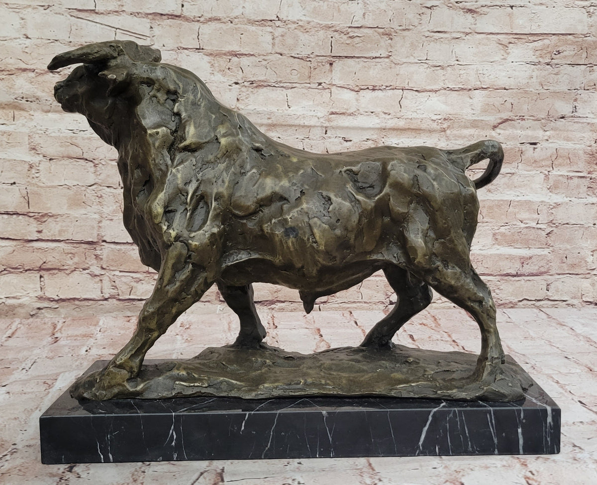 Bronze Charging Bull Sculpture on Marble Base - Strength & Power