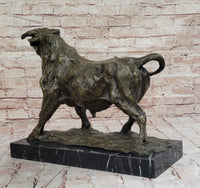 Bronze Charging Bull Sculpture on Marble Base - Strength & Power