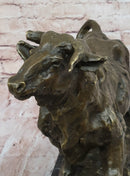 Bronze Charging Bull Sculpture on Marble Base - Strength & Power