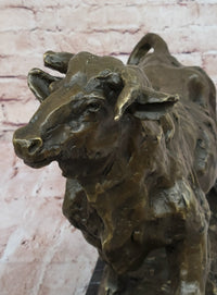 Bronze Charging Bull Sculpture on Marble Base - Strength & Power