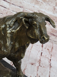 Bronze Charging Bull Sculpture on Marble Base - Strength & Power