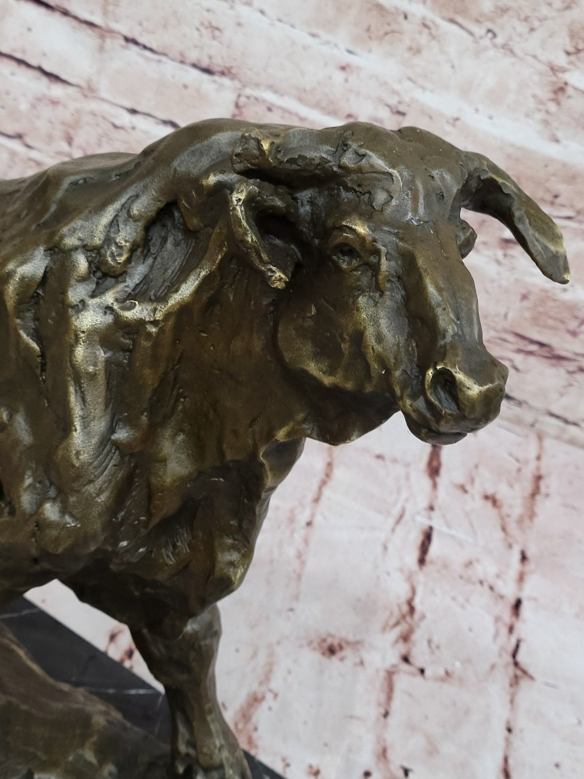 Bronze Charging Bull Sculpture on Marble Base - Strength & Power