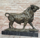 Bronze Charging Bull Sculpture on Marble Base - Strength & Power