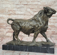 Bronze Charging Bull Sculpture on Marble Base - Strength & Power