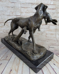 Hot Cast Bronze Sculpture of Hunting Dog Retriever with Rabbit