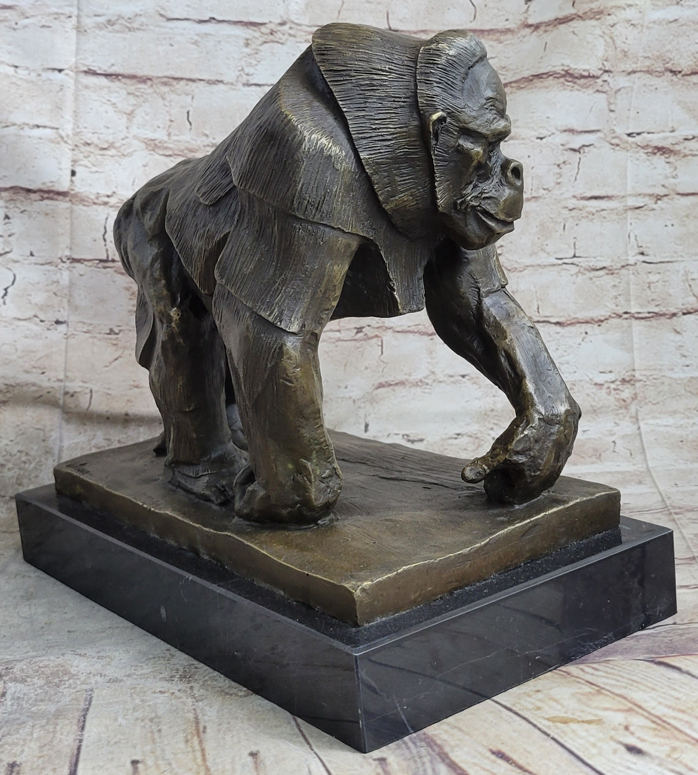 Gorilla Sculpture Bronze Metal Signed Art by Vobisova