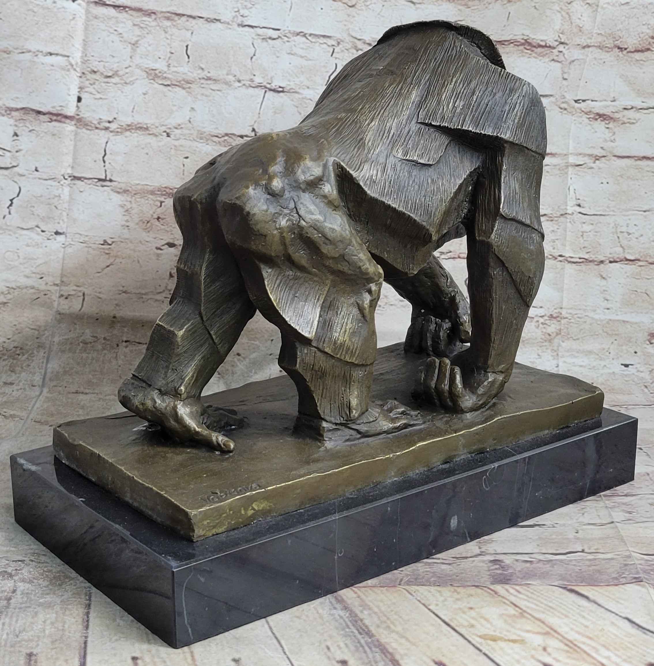 Gorilla Sculpture Bronze Metal Signed Art by Vobisova