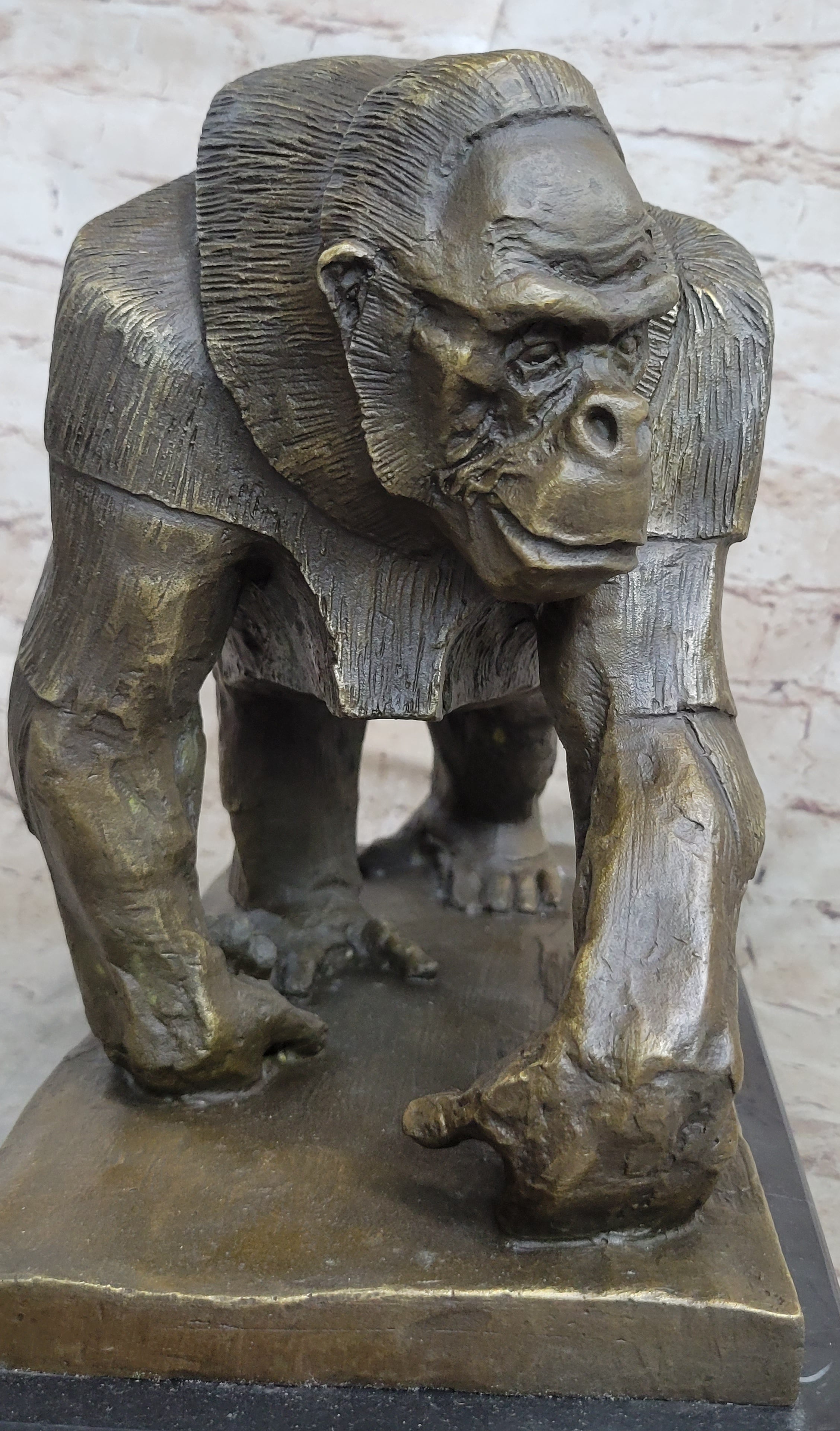 Gorilla Sculpture Bronze Metal Signed Art by Vobisova