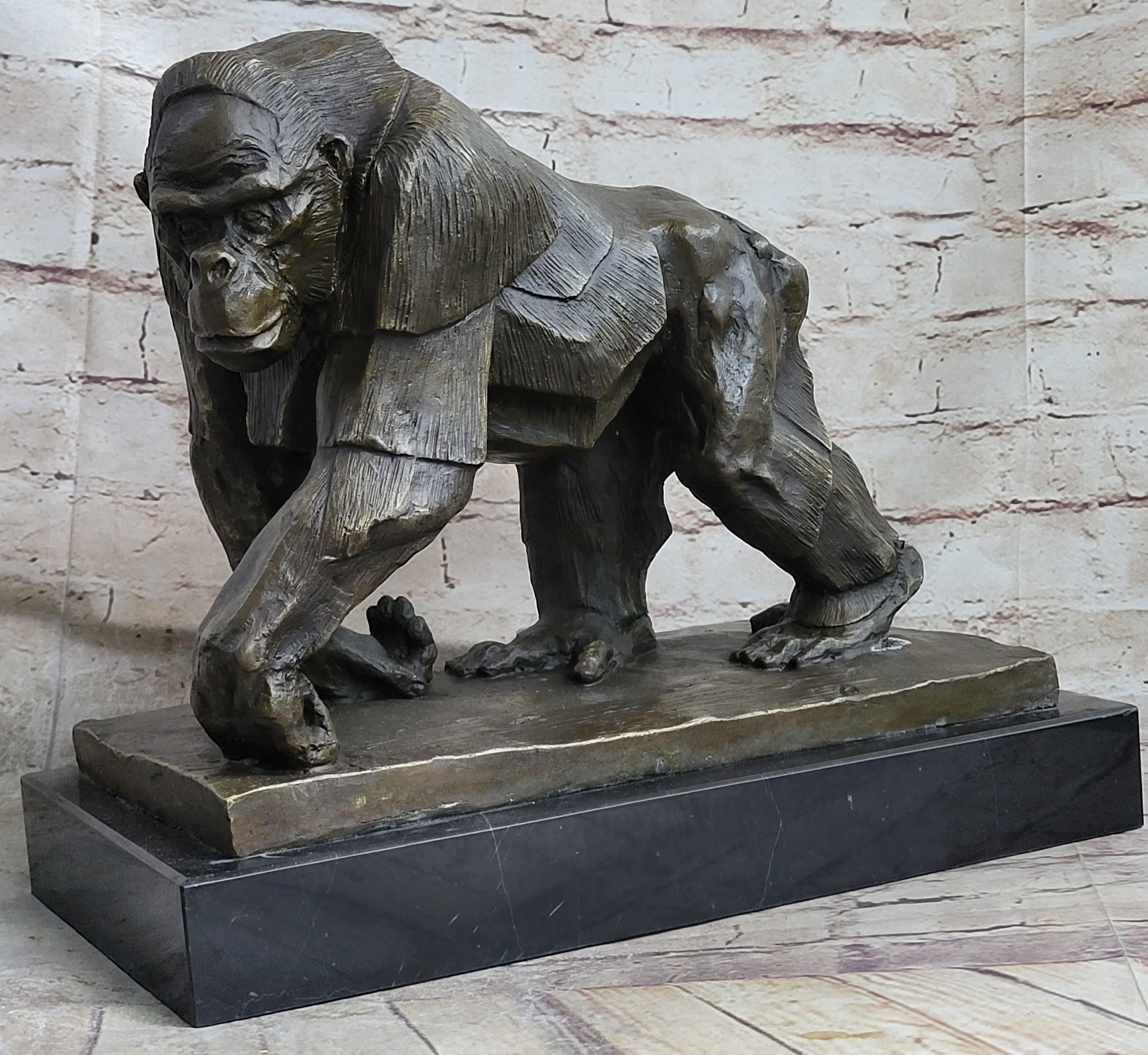 Gorilla Sculpture Bronze Metal Signed Art by Vobisova
